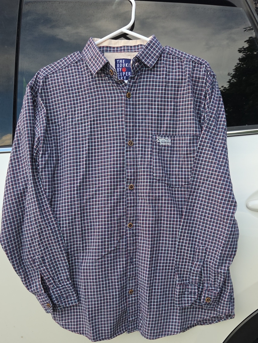Superdry Men's Navy and White Check Button-Down Flannel Shirt